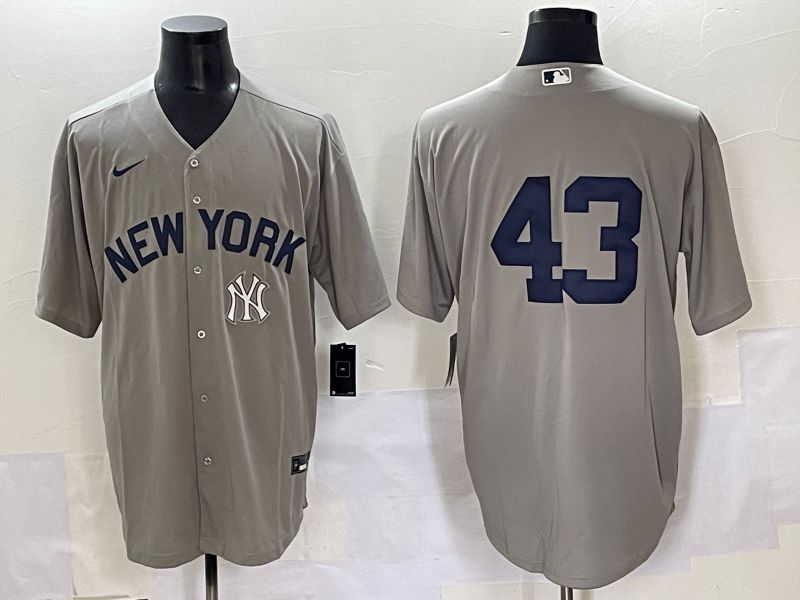 Men 2025 New York Yankees #43 No Name Grey Game Nike MLB Jersey style 46